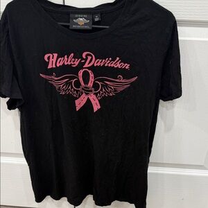 Harley-Davidson Black Tee with Pink Ribbon Design